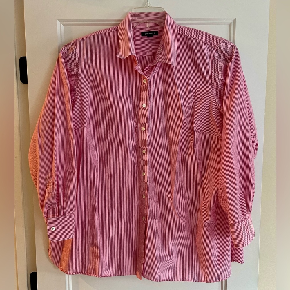 Lands End Seersucker Blouse Top Pink White Plus Size 3X